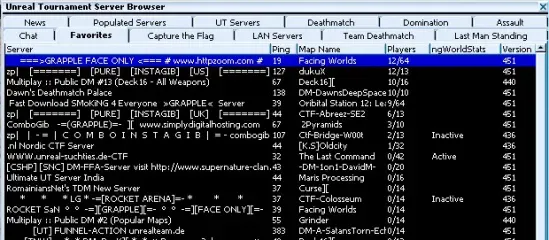 Der Server-Browser von Unreal Tournament mit einer Liste von Servern